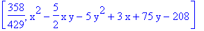 [358/429, x^2-5/2*x*y-5*y^2+3*x+75*y-208]